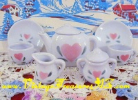 Image for Tea Set Miniature 9-Pieces Service Hearts/Heart Design Valentine’s Day Romance-themed Vintage ca 1960s-1980s <b><span style='color:red'>*****PRIORITY MAIL SHIPPING INCLUDED – DOMESTIC ORDERS ONLY!*****</span></b><span style='color:purple'>